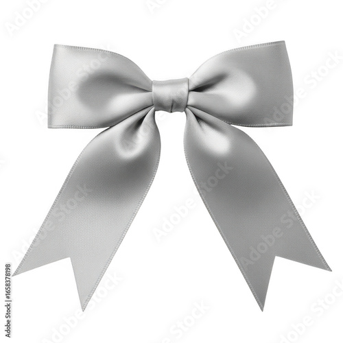 Silver satin bow isolated on transparent background transparent background