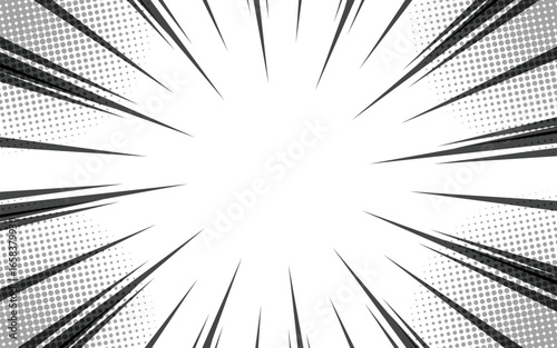 Manga speed burst frame. Radial anime speed lines. Collision zoom effect for comic books. Vector illustration on a white background.