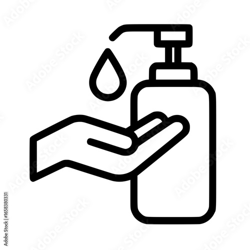 Using hand sanitizer outlined vector illustration isolated
