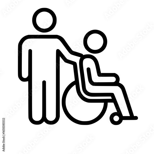 Assistance for disabled person in wheelchair outline icon
