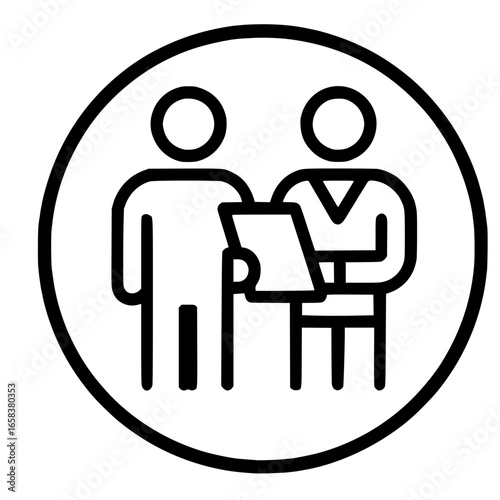 Two people collaborating icon in circle design
