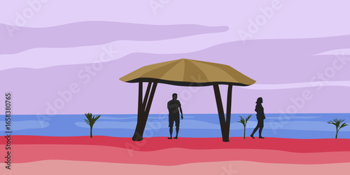 Vector illustration with beach holiday concept.
