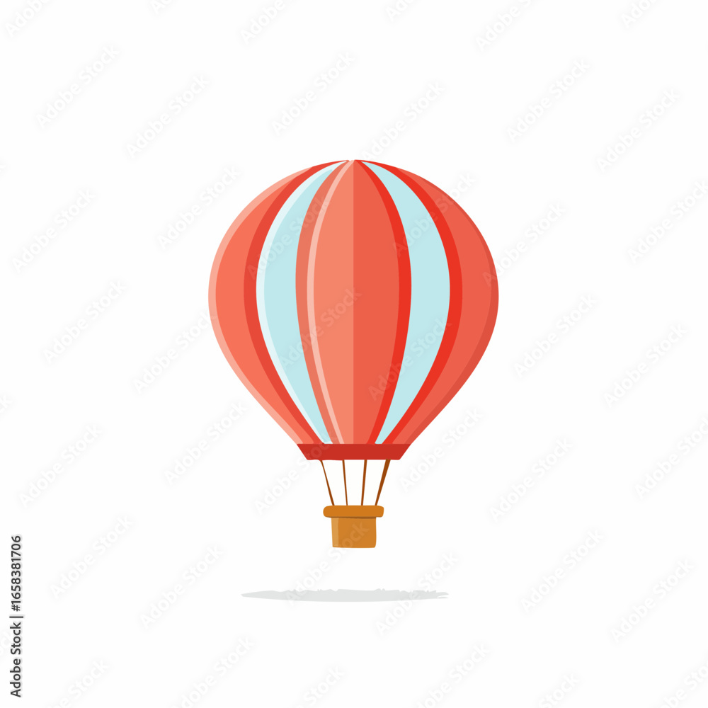 Fototapeta premium Whimsical Red and Blue Striped Hot Air Balloon Flying