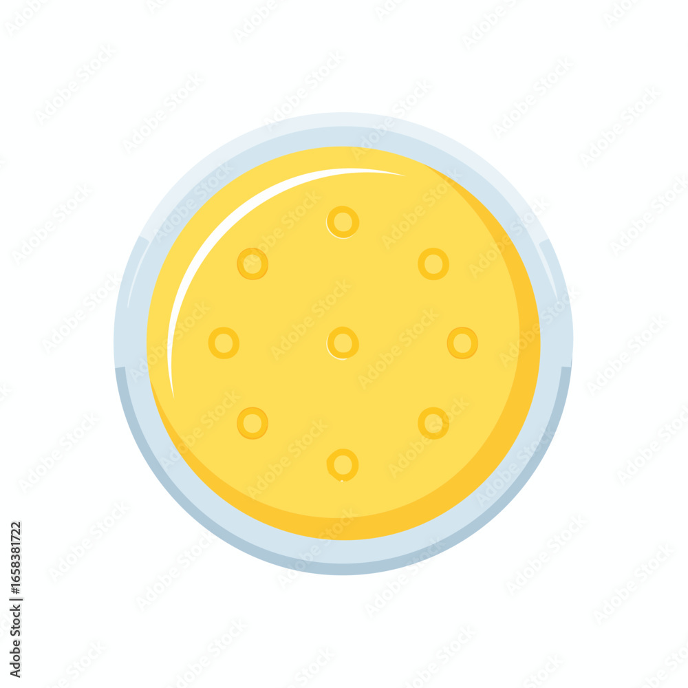 Fototapeta premium Petri dish containing yellow medium with small circles, illustration for microbiology or laboratory use
