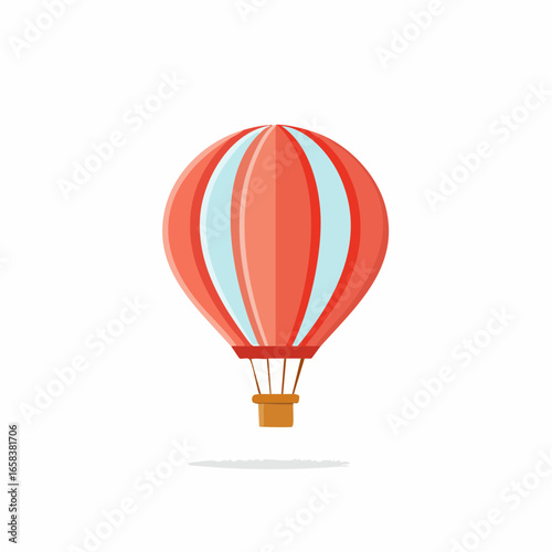 Whimsical Red and Blue Striped Hot Air Balloon Flying