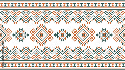 Orange and green native tribal pattern, geometric ethnic pattern, Native American fabric, Navajo, geometric, vector, colorful design, textile print.