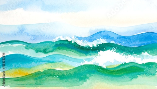 Ocean waves watercolor art