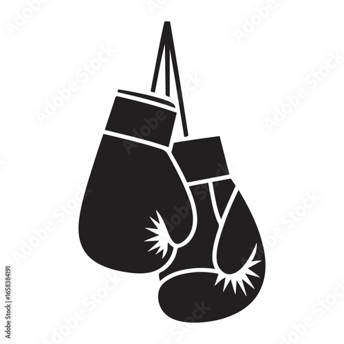 Black and White Silhouette of Boxing Gloves Hanging on White vector illustration