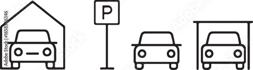 Car parking icons with garage and sign automobile vehicle