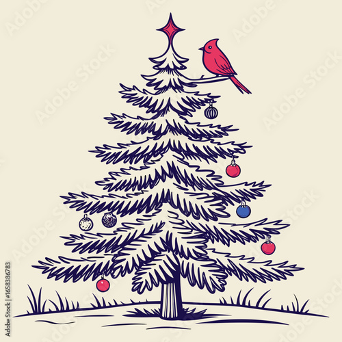 Christmas Tree with Jewel-Tone Ornaments and Flocked Branches