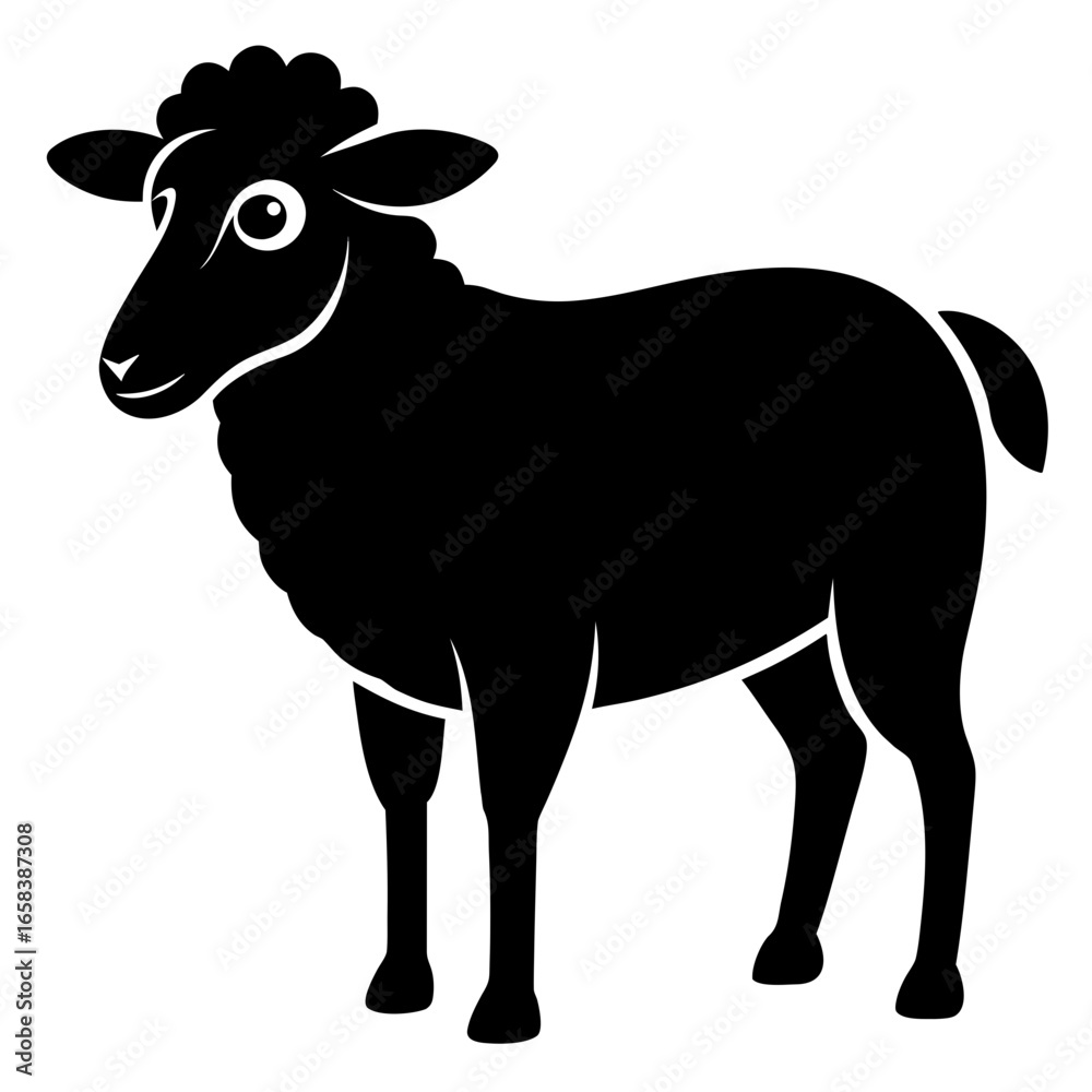 Fototapeta premium Sheep vector clean black silhouette design white background
