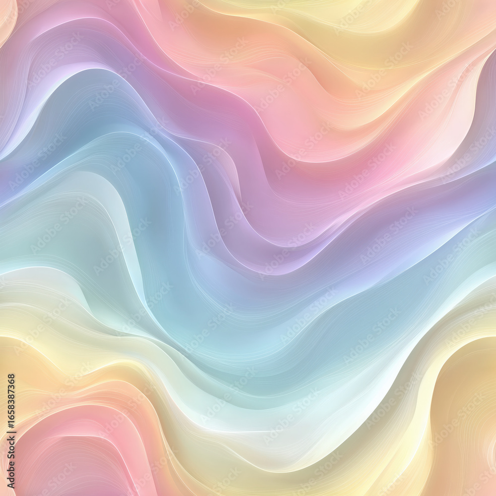 Fototapeta premium Seamless pastel gradient wave pattern, soft abstract flowing curves background