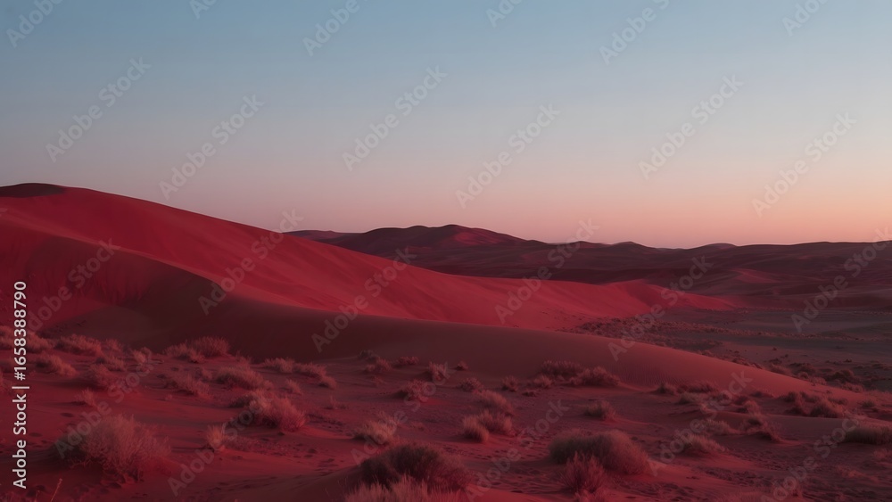 Naklejka premium Sunset Over Red Sand Dunes in a Desert Landscape