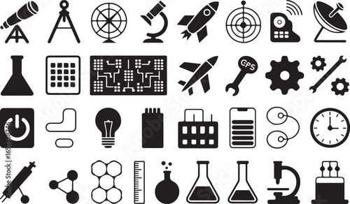 Science and Technology Silhouette Vector Illustration with Innovation and Progress