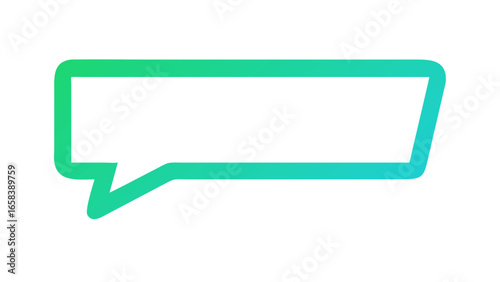 A green gradient speech bubble with a pointed tail and rounded corners on a white background space for text