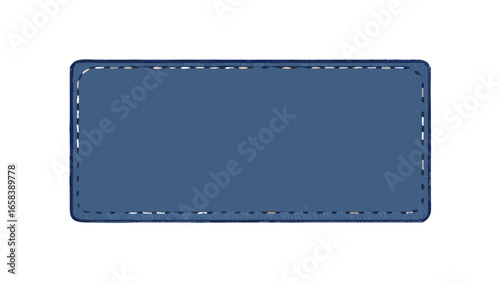 Illustration of a solid blue rectangle with a stitched border on a white background design element