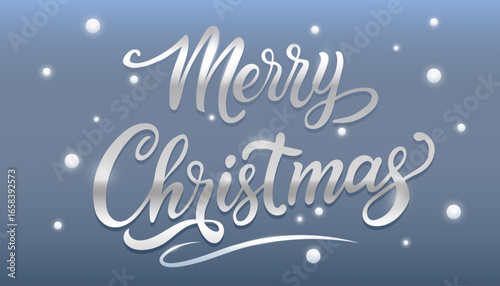 Merry Christmas silver lettering with lights. Merry Christmas text design. Vector holiday calligraphy with festive handwritten lettering. Vector EPS10