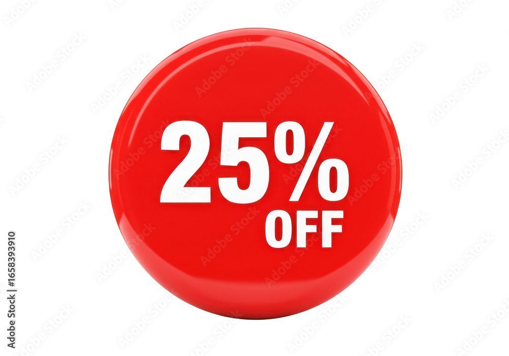 Red 25 percent off sale discount button isolated on transparent background Red 25 percent off sale discount button isolated on transparent background