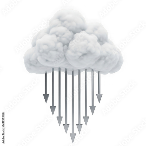 Wallpaper Mural White fluffy cloud with multiple gray arrows pointing downwards, symbolizing data download or transfer, isolated on transparent background Torontodigital.ca