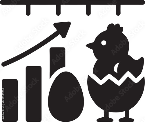 Chick hatching timeline chart icon silhouette vector, poultry growth stages symbol, farm livestock design EPS.