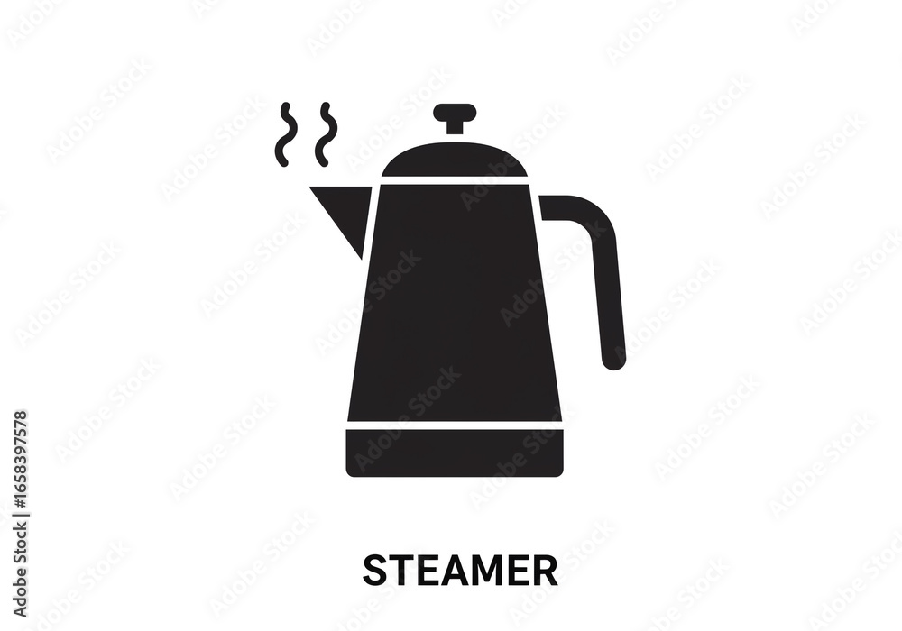 Obraz premium A black silhouette of a kettle with steam coming out of the spout on a white background simple icon