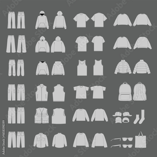 Streetwear Fashion Mockup Pack, Clothing Brand Flat Sketch Templates – Vector Mockup Pack | Streetwear Clothing Techpack Fashion Flat Design for Adobe Illustrator