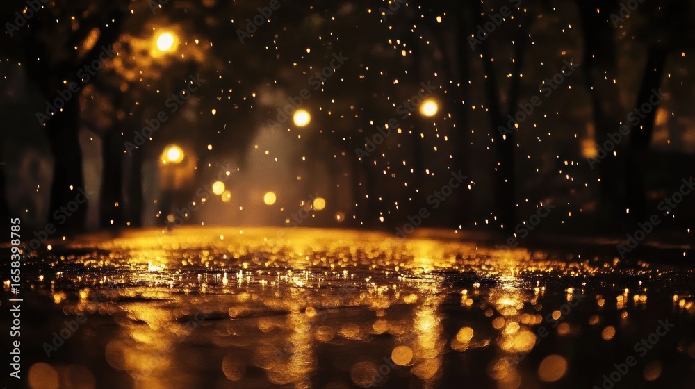 Naklejka premium Golden Rain Evening City Park Path