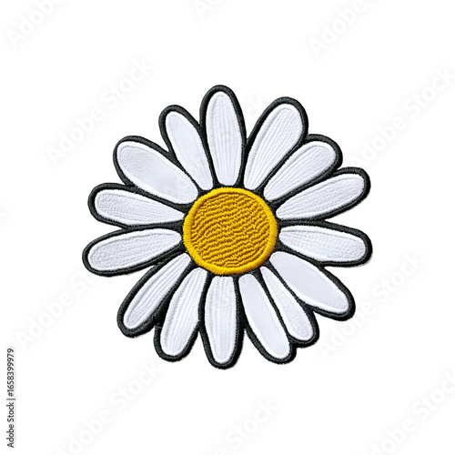 Daisy flower embroidered patch in a round badge style