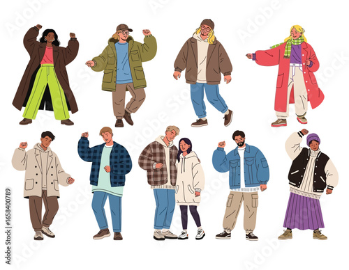 Dancing people. Trendy party cartoon crowd, modern young dancing characters, friends couples and happy persons. Vector illustrations club party dance