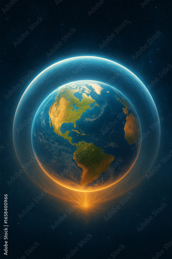 Obraz premium Earth with glowing light and protective shield in space represents global events and international days in September