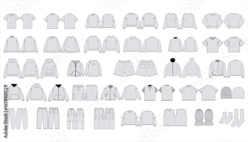 Set of Clothing Mockup Template - Apparel Vector Mockups Bundle Clothing Brand Tech Pack Template Streetwear Mockups Fashion Techpack Streetwear