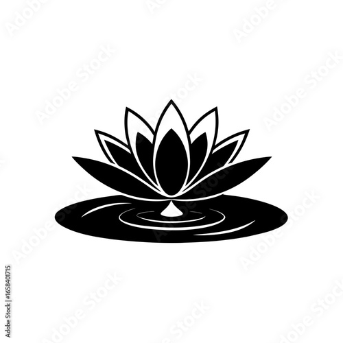 a minimalist water lily silhouette floating on a s