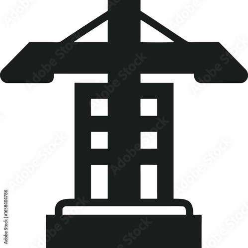 Silhouette icon of a construction crane with a hook and counterweights building industry