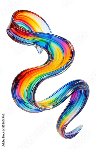 3D abstract liquid glass ribbon with rainbow gradient and light dispersion.