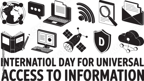 International Day for Universal Access to Information Black and White Icon Set