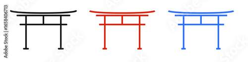 Japanese torii gate icon line set. Symbol entrance of Shinto shrines. Itsukushima landmark vector illustration