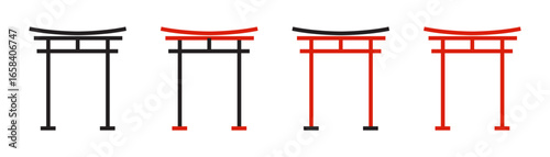 Torii gate icon set. Japanese torii gate symbol. Itsukushima landmark. Shinto shrines, heritage, culture, history