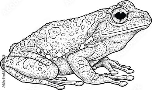 "Realistic, detailed frog illustration with textured skin, amphibian nature, wildlife drawing, highly detailed, isolated on white background, perfect for designs."