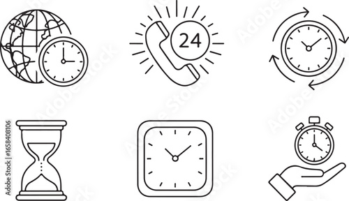 Time Management and Service Icons with Clocks and Hourglass watch stopwatch
