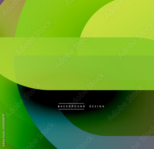 Abstract green background. Overlapping shapes create dynamic visual effect. Smooth gradients, modern design elements present.