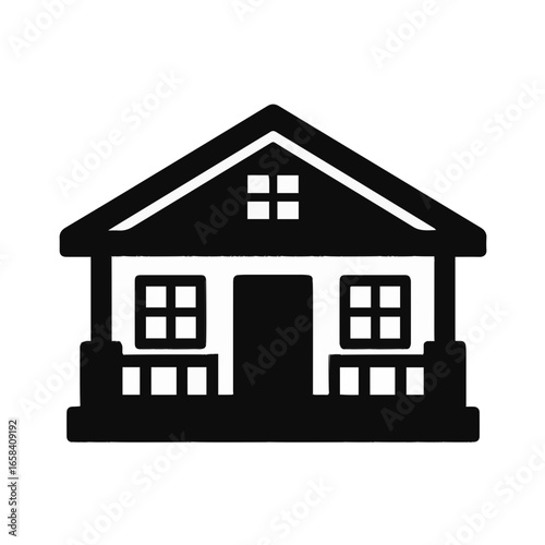 Black and White Filled Bungalow House Icon