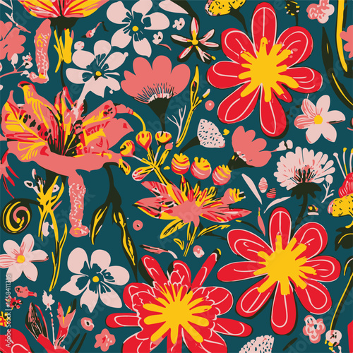 abstract, vector, monochrome, big flowers, all over textiles design, illustration digital image can be used for wrapping paper