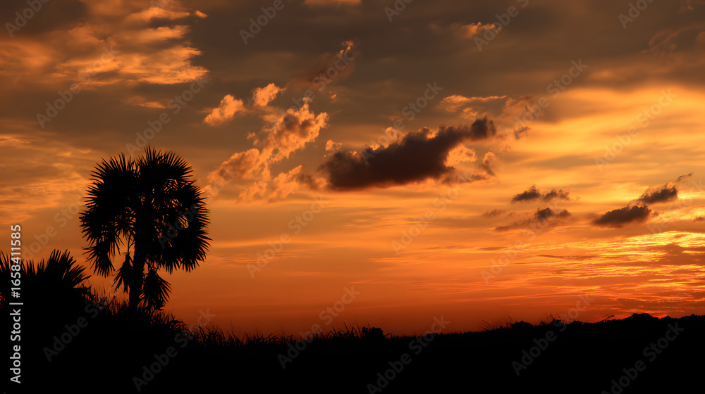 Fototapeta premium Silhouette of Palm Tree at Sunset