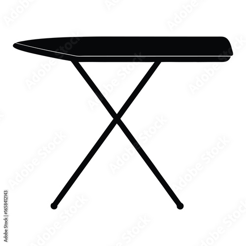 Simple black silhouette of an ironing board with an iron for household tasks