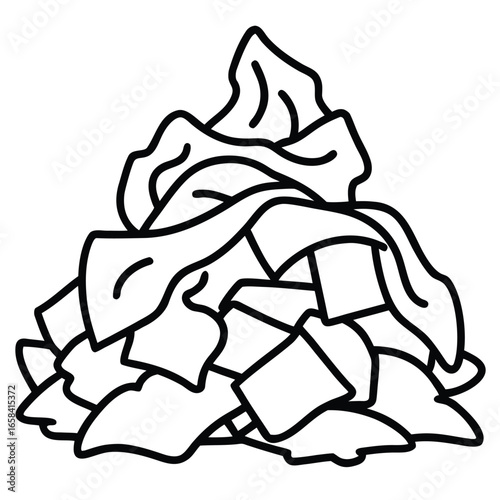 Simple line art illustration of a messy pile of clothes ready for a clean out