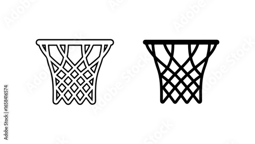 Two minimalist basketball net icons are depicted on a white background.