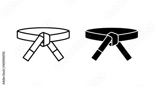 Two stylized martial arts belts are depicted as simple icons.