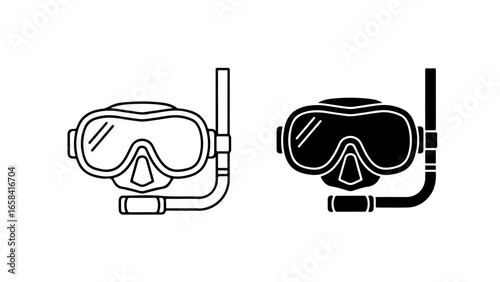 A black and white icon illustrates diving masks with snorkels.