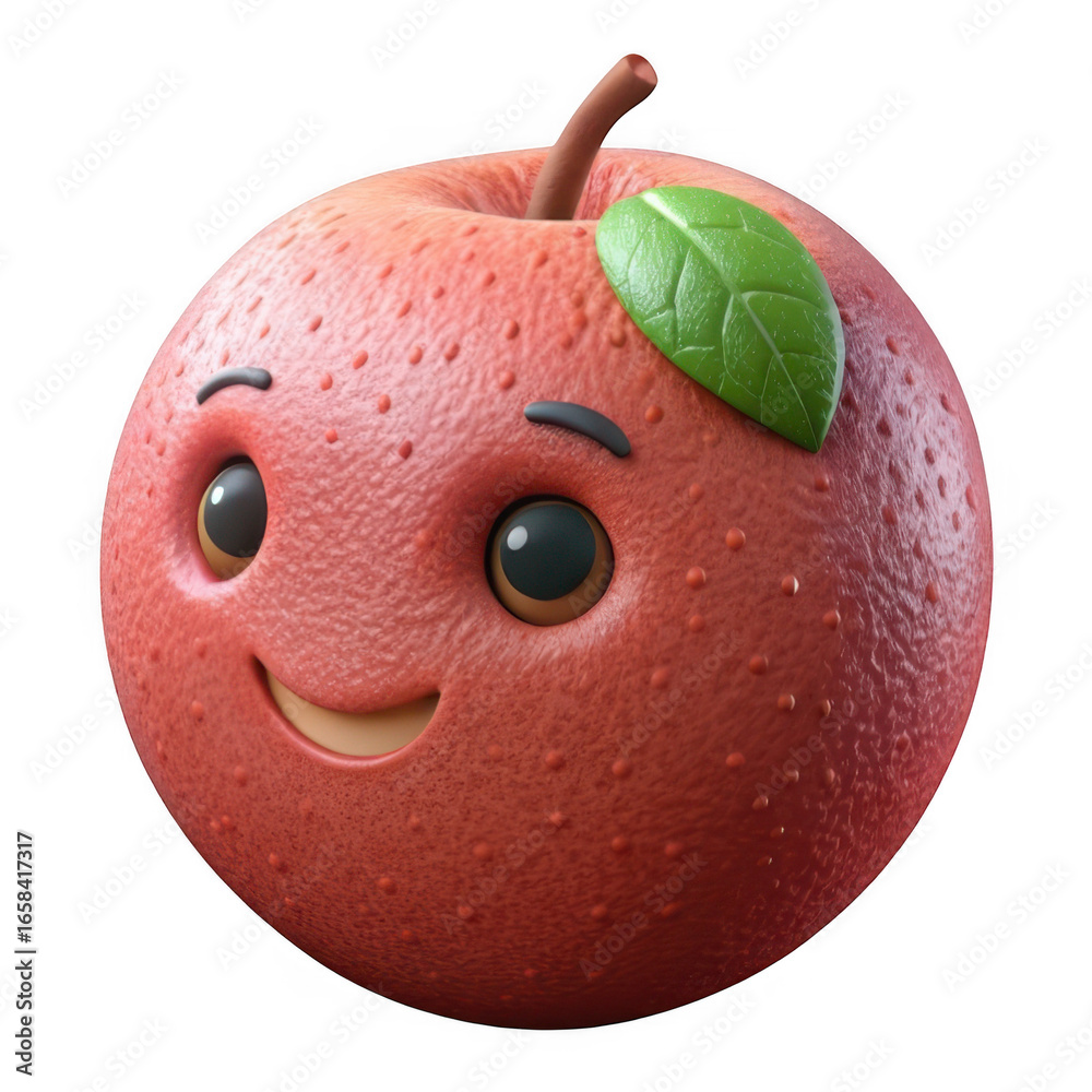 Fototapeta premium 3d cute cartoon apple character isolated on transparent background
