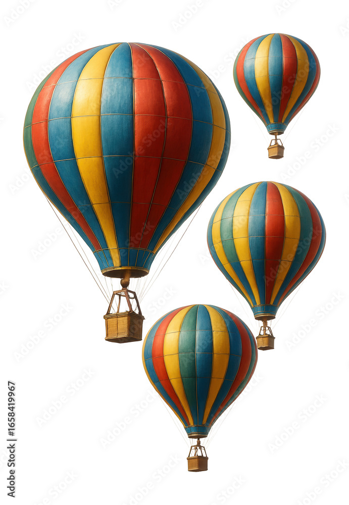 Fototapeta premium Vintage hot air balloons with colorful stripes.